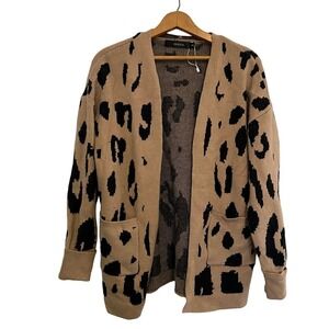 Zesica Brown Black Animal Print Open Front Cardigan S